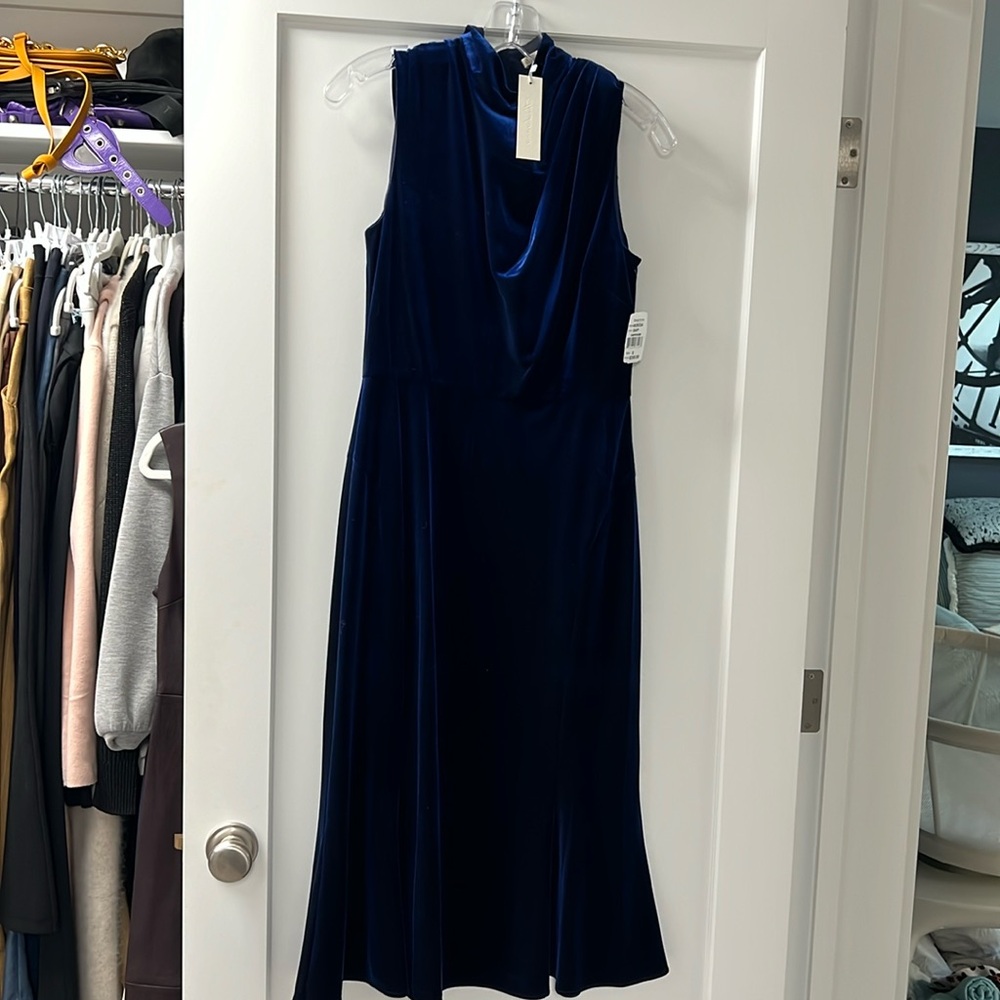 Blue velvet midi dress